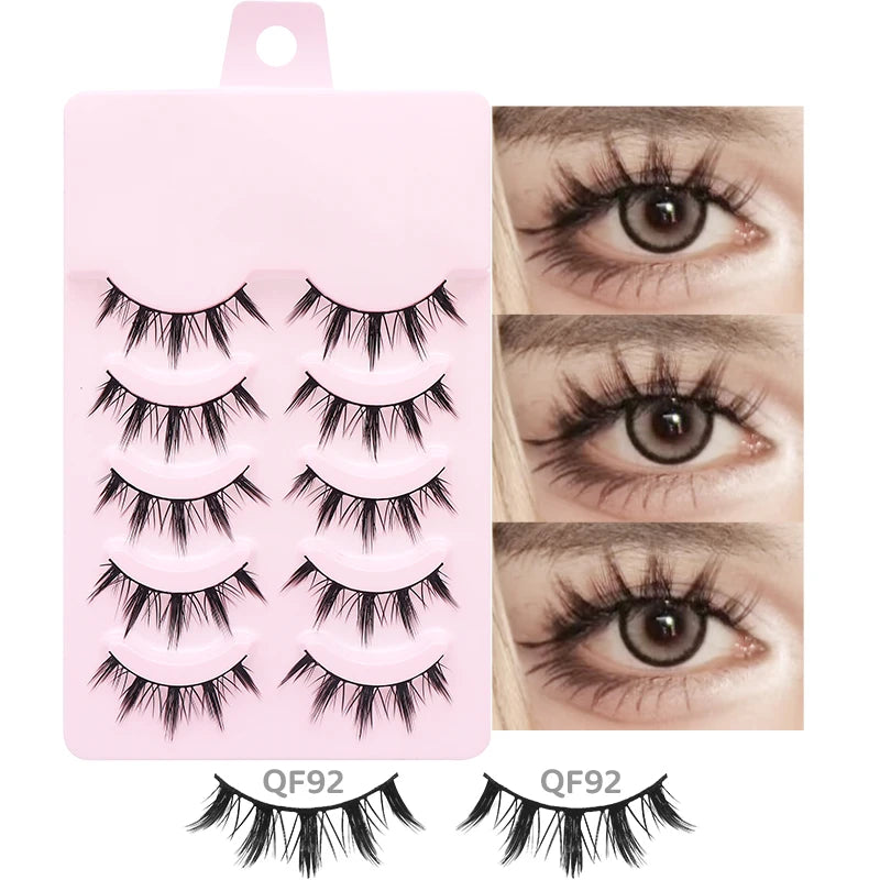 DINGSEN 5 Pairs Manga Lashes Eyes Lashes Soft Natural Long Eyelashes Fake Lashes Anime Wispy Strip False Eyelashes Makeup