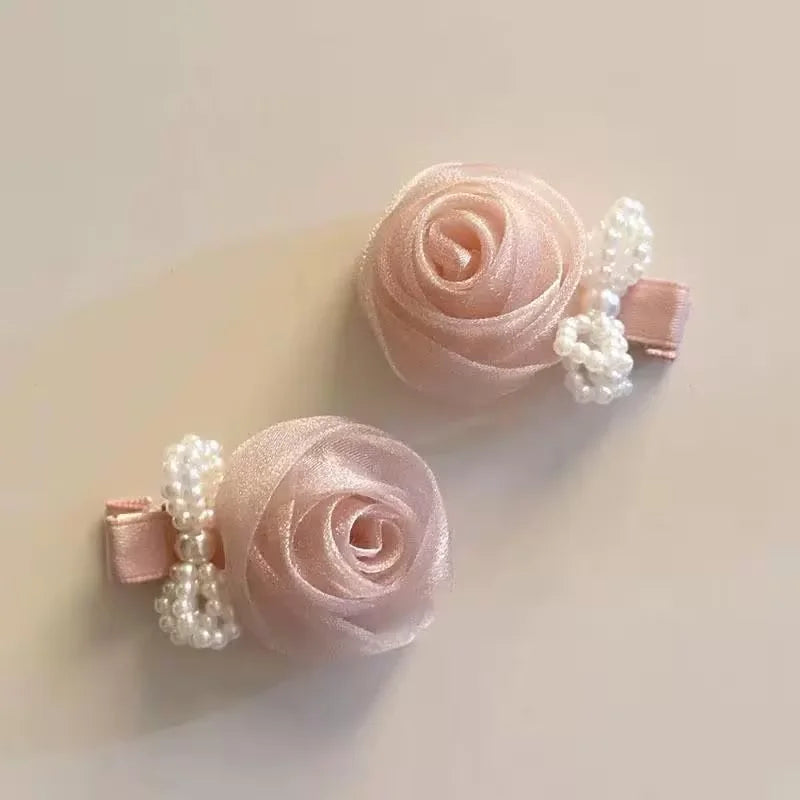 1pc/2pcs Pink Rose Imitation Pearl Bow Hair Clips, Suitable for Women, Sweet Atmosphere Bangs Side Clip Duckbill Hair Accessory