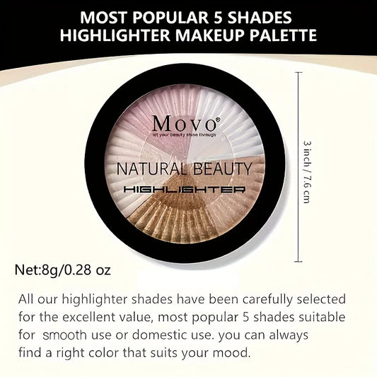 5 Colors Highlighter Powder Makeup Palette, Shimmer Glitter Highlighter Palette High Pigment Face Illuminator Makeup, Ideal Gift