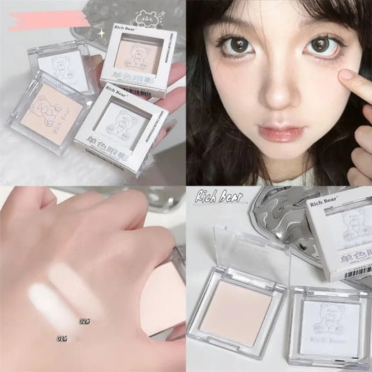 Matte Highlighter Powder in White-Natural 3D Brightening Eyeshadow Long-Lasting Eye Makeup Palette Brighten Face High Gloss