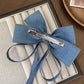 Vintage Denim Blue Hair Bow Clip Long Ribbon Hairpins Barrettes Headwear For Women Girls Accessories Wedding Jewelry Hair Ties