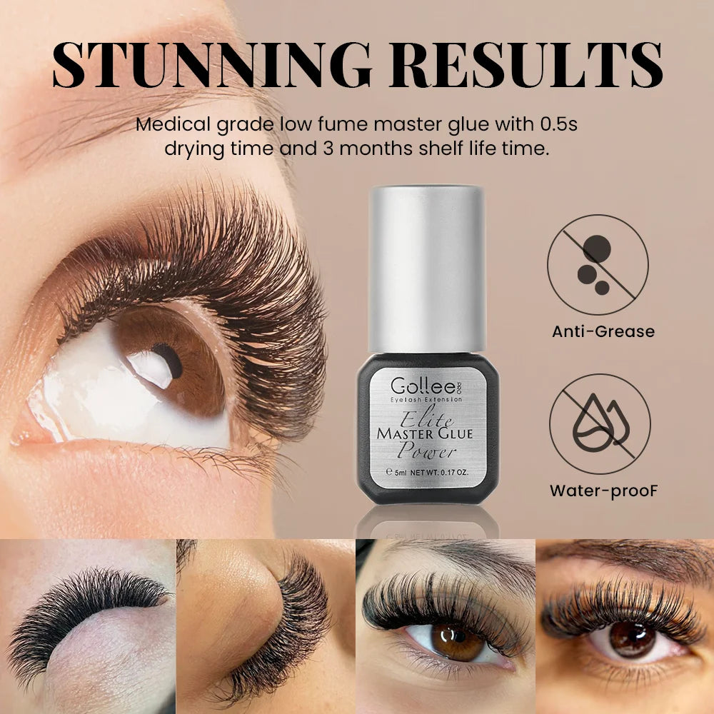 Gollee Eyelash Glue 0.5s Fast Dry Low Humidity Eyelashes Extension Glue Black Hypoallergenic Strong Lash Glue Waterproof Makeup