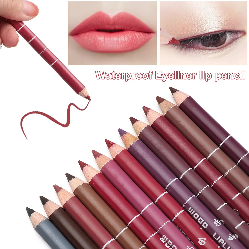 Colorful Natural Matte Wood Lip Liner Pen Waterproof Long Lasting Lipstick Pencil Contour Lady Charming Women's Cosmetic Tool