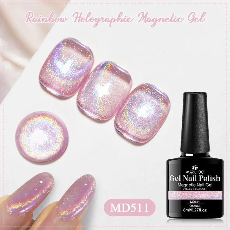 Rainbow Holographic Cat Magnetic Gel Nail Polish Laser Glitter Magnetic Semi Permanent Soak Off UV Gel Varnish Nail Supplies DIY