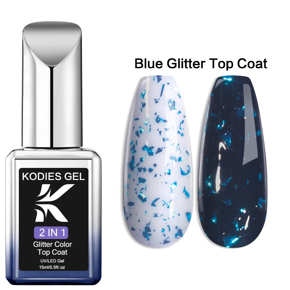 KODIES GEL Glitter Top Coat Gel Nail Polish 2 In 1 Semi Permanent  UV Stars Moon Halo Top Coat No Wipe Manicure Nail Art Sealer