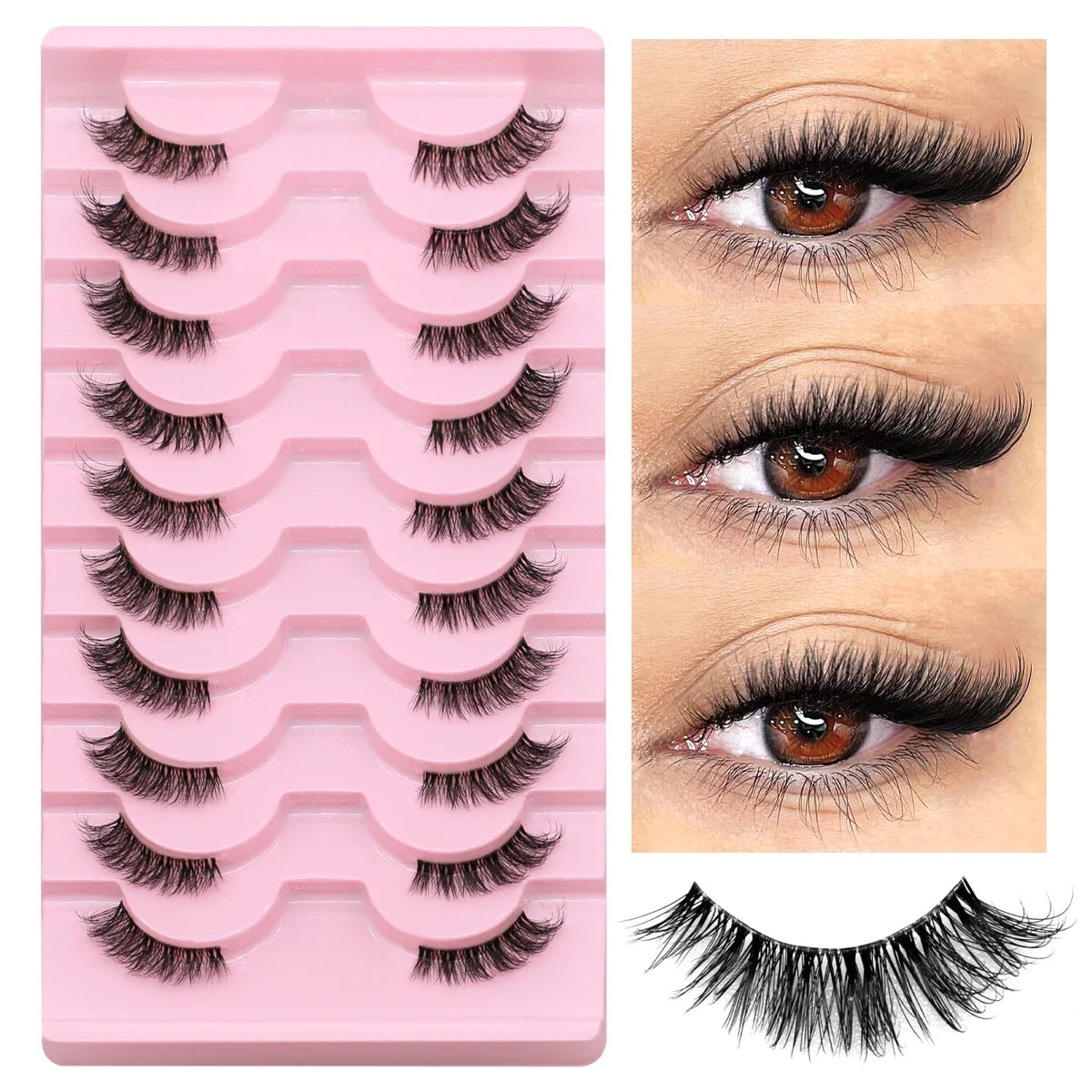 GROINNEYA Half Lashes Soft Natural Cat Eye Lashes Natural Look Nvisible Band Eyeashe Half Fake Eyelashes Fluffy Eyelashes