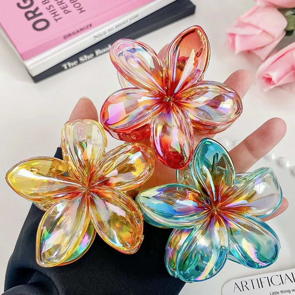 Bohemia Egg Flower Flower Hair Clips Fashion Flower Shape Headwear Shark Clip Plastic Colorful Flowers Claw Vacation