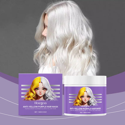 HOEGOA Purple Hair Mask Anti Yellow Deep Nourishing Shiny Hair Repair Dry Frizzy Damaged Maltreated Hair Care Conditioner 100g