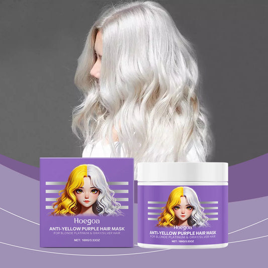 HOEGOA Purple Hair Mask Anti Yellow Deep Nourishing Shiny Hair Repair Dry Frizzy Damaged Maltreated Hair Care Conditioner 100g