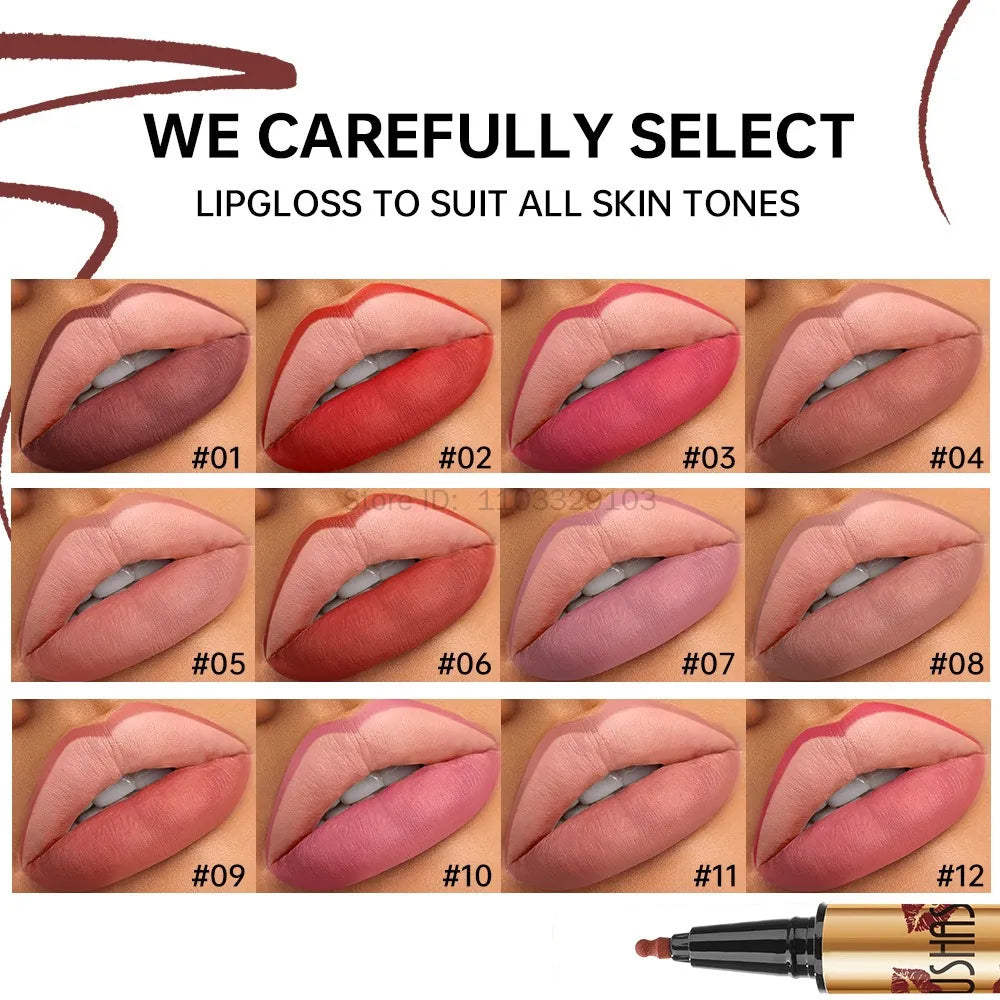 12 Colors Smooth Lip Liner Waterproof Long-lasting Lip Gloss Matte Velvet Non-stick Cup Moisturising Lipstick Makeup Cosmetics
