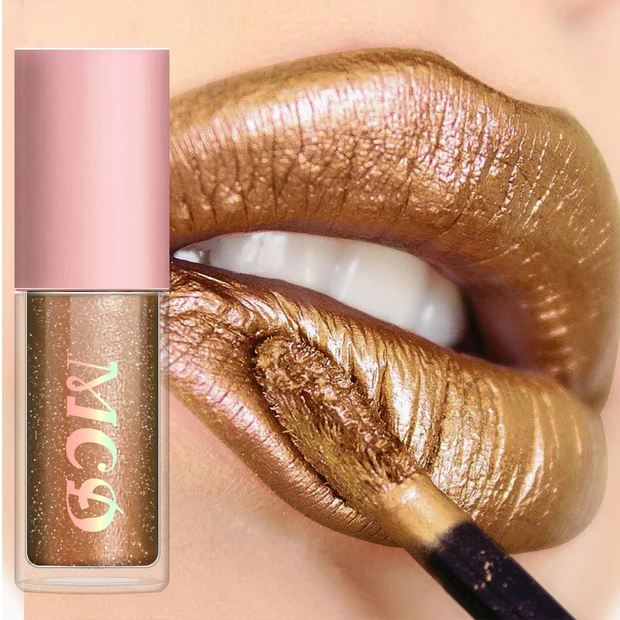 8 Colors Metallic Shimmer Lip Glaze Glitter Liquid Lipstick High Pigmented Lip Tint Lip Gloss Korean Makeup Gifts Lip Oil