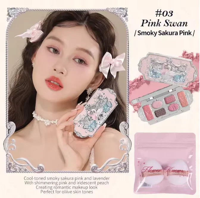 Flower Knows Makeup Bunny Garden Eyeshadows Collection 6-Color Long Lasting Makeup Natural Nudes Waterproof Eye Shadows Palette