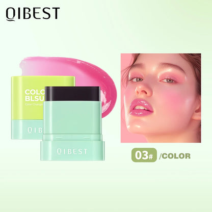 QIBEST 3 Colors Jelly Blush Stick Lip Balm Eyes 3-in-1 Multi-Use Matte Blush Moisturize Brighten Lipstick Watercolor Cosmetics