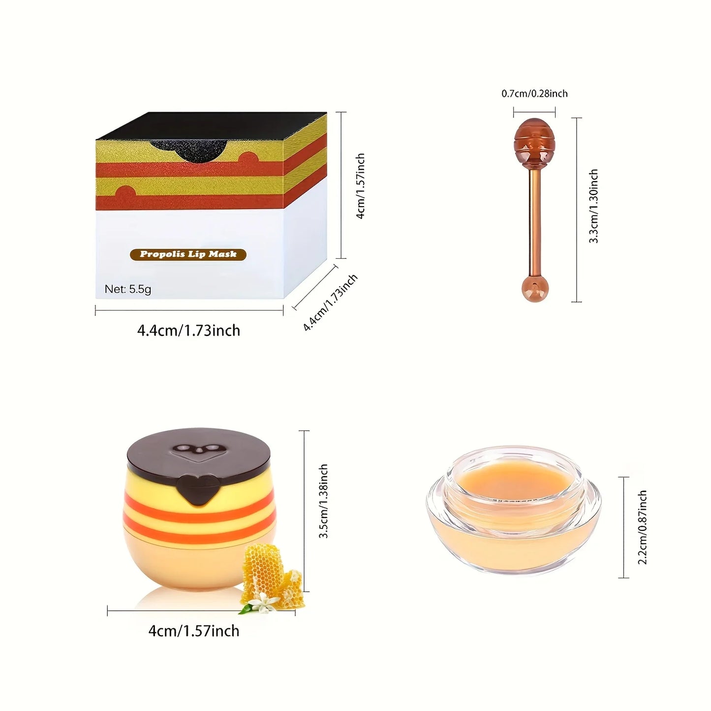 Lip Mask Honey Pot, Moisturizing Lip Mask with Brush, Lip Sleeping Mask Overnight, Hydrating Lip Balm, Lip Mask Propolis