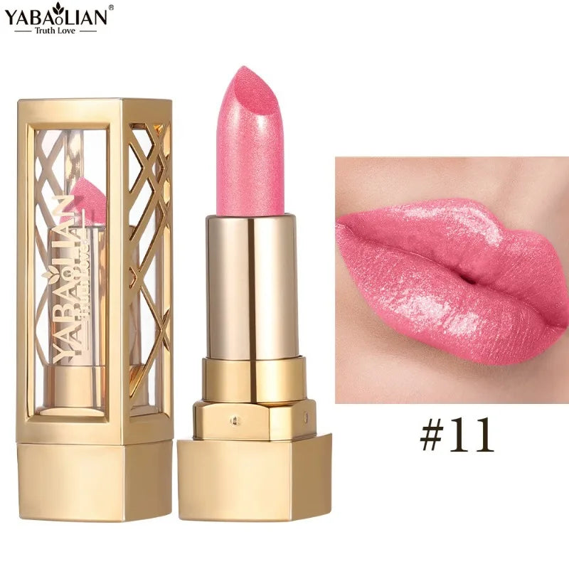 12 Color Gold Tube Lipstick Matte Pearlescent Glitter Shiny Velvet Lipsticks Red Brown Waterproof Lasting Solid Lip Gloss Makeup