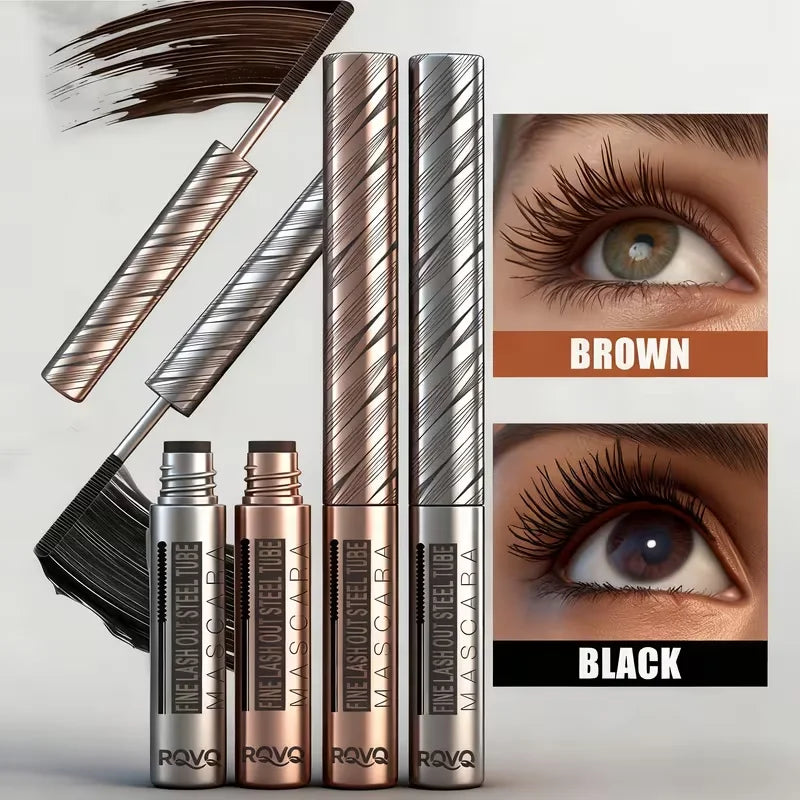 Waterproof Steel Tube Mascara,Black/Brown Waterproof Lengthening Curling Mascara,Non-Smudging Long-Lasting Volume Eyelash Makeup