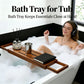 Bamboo Bathtub Tray Expandable Anti-Slip with Wine Holder Phone Slot Bookrest