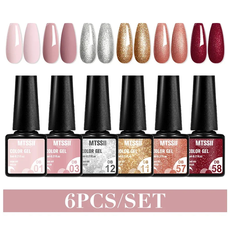 MTSSII 6PCS/Set Sparkly Red Roes Red Gel Nail Polish Shinning Nail Art LED UV Gel Varnish Nail Supplies Manicure Kit for Nails
