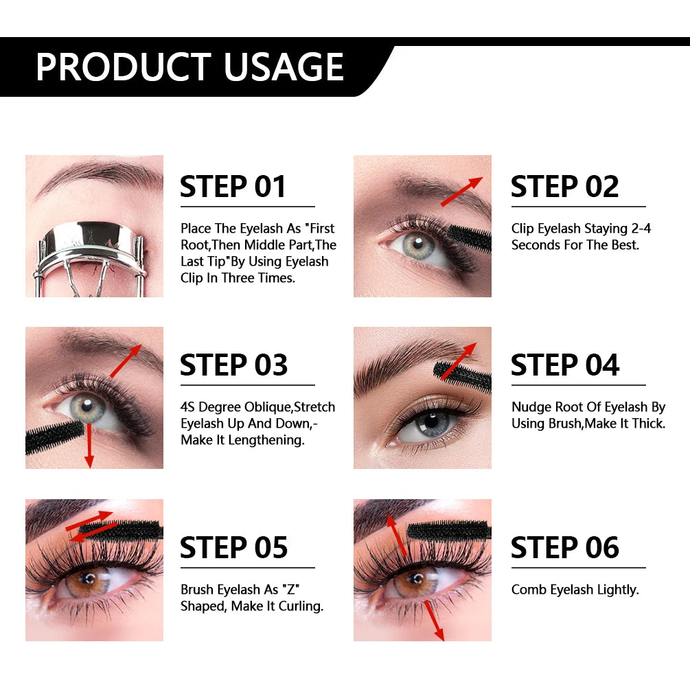 QIBEST 4D Silk Fiber Eyelash Mascara 2PCS Sets Waterproof Black Mascara Eyelash Extension Thick Lift Lengthening Lasting Makeup