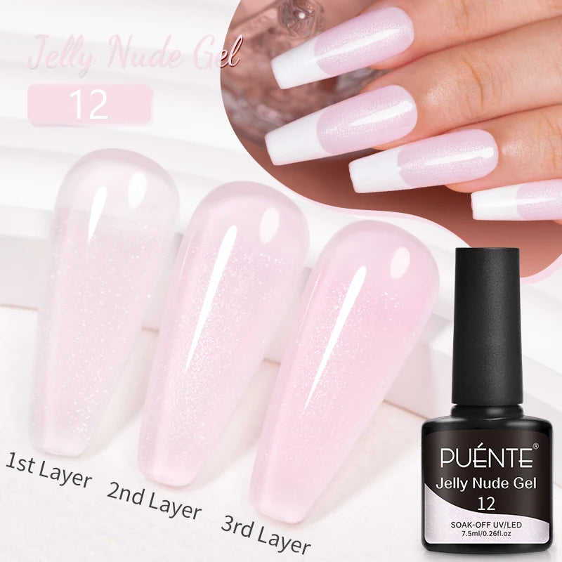 PUENTE Pearl Color Builder Nail Gel Polish Hema Free Shell Thread Glitter Nail Extension Semi-Permanent Construction Gel Varnish