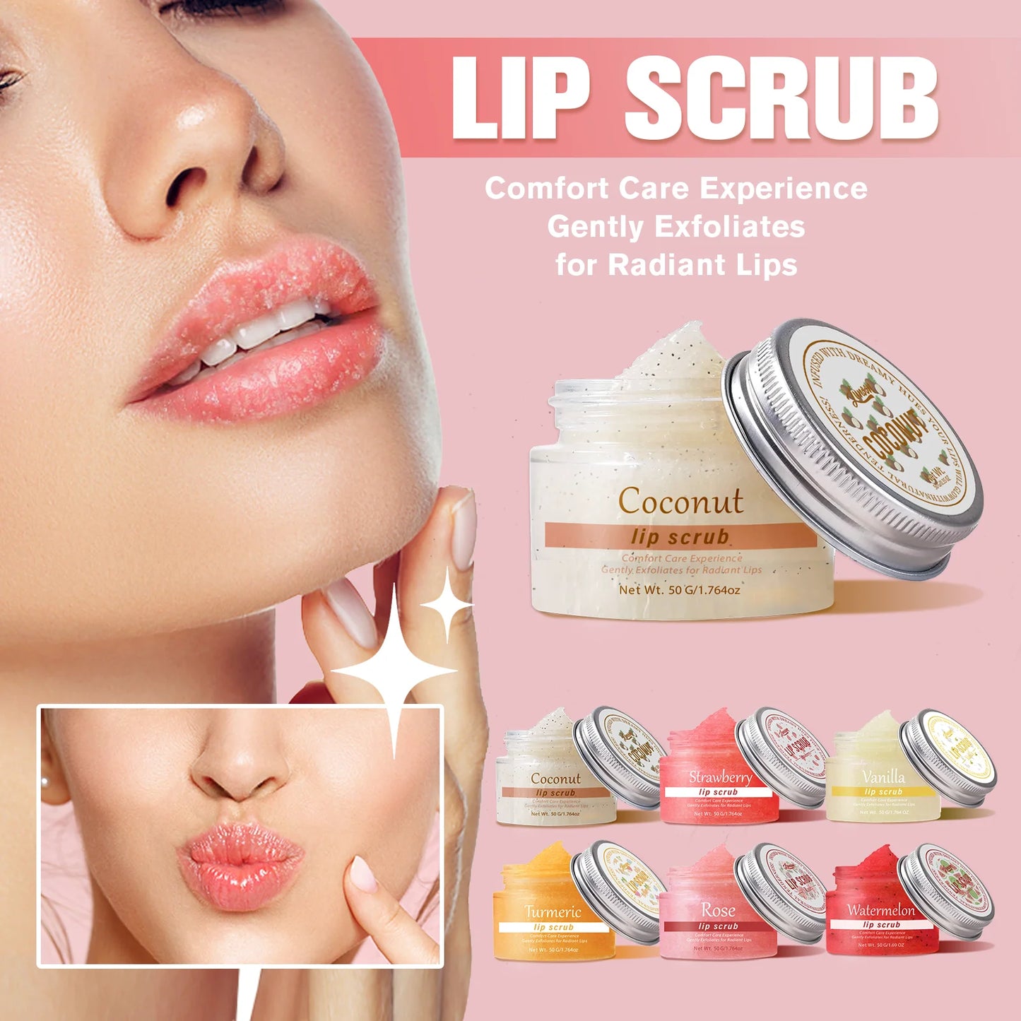 Lip scrub 50g brighten exfoliating lip  raspberry vanilla coconut watermelon lip moisturizing gift for women