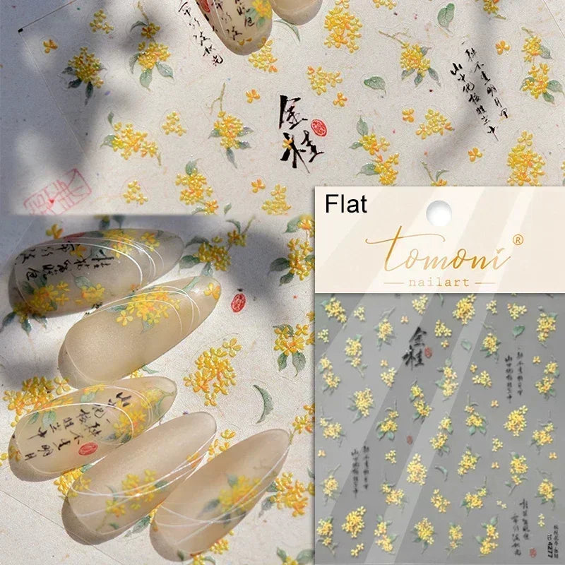 1piece 5Dcute tulip flower nail stickers high quality self-adhesive embossed nail art decals for girls summer decoration sticker