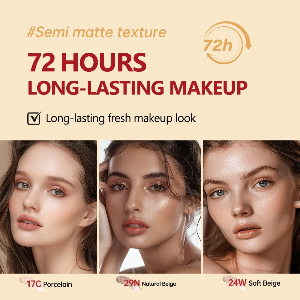 Cushion Refill Foundation Waterproof Semi-Matte Red Finish 72-Hour Wear Long-Lasting Buildable Coverage Sun Protection Makeup