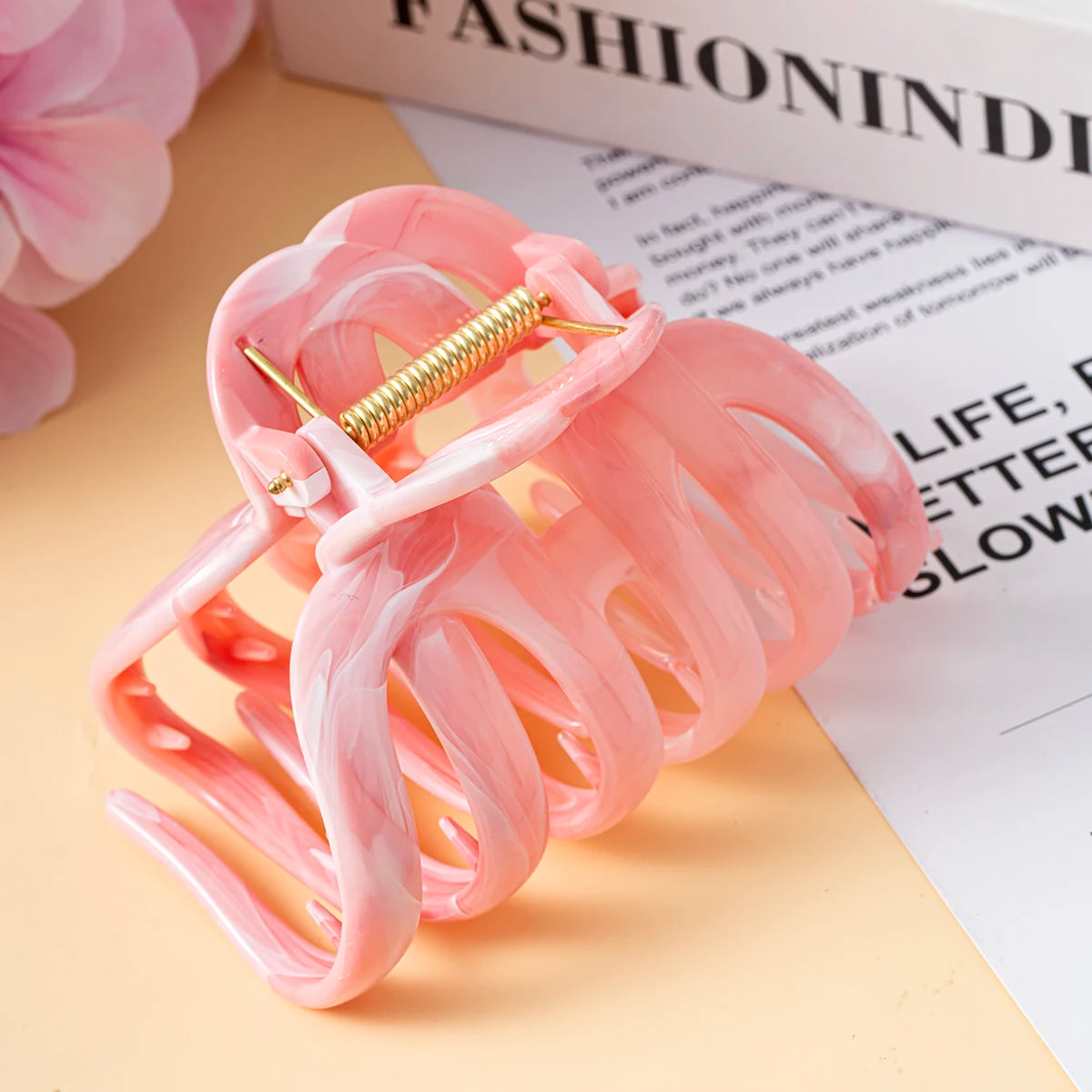 New Large Marble Stripes Pumpkin Hair Claws Crab Hairpins For Women Sweet Hair Clip Barrettes Headband Hair Accessories Styling