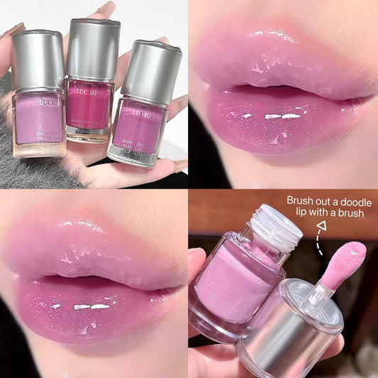 Shining Crystal Clear Lip Gloss Moisturizing Mirror Lip Glaze Long-Lasting Non-stick Cup Transparent Purple Water Light Lip Oil