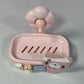 Cute Cartoon Bear Cat Tulip Adhesive Soap Box No Drill Glue Mount Drain Soap Holder Bathroom Wall Soap Dish