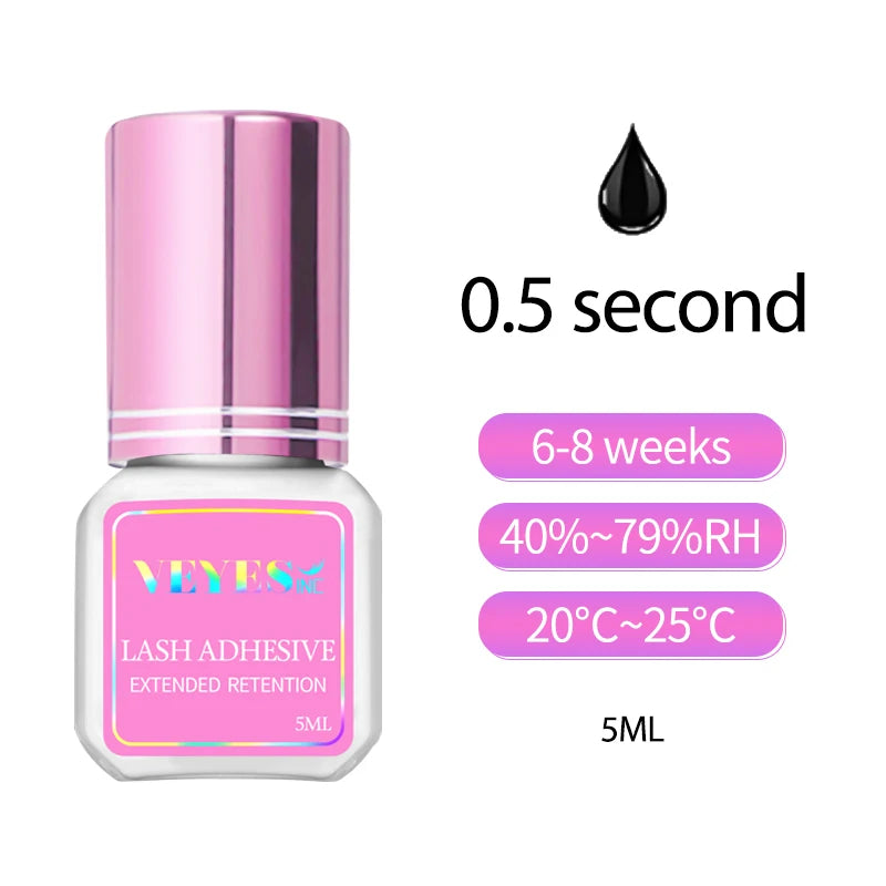 VEYES INC Eyelash Extension Glue 0.5-1 Sec Drying (0.17fl.oz / 5ml) Up to 8 Weeks Retention Adhesive Salon Use for Lash  Tech