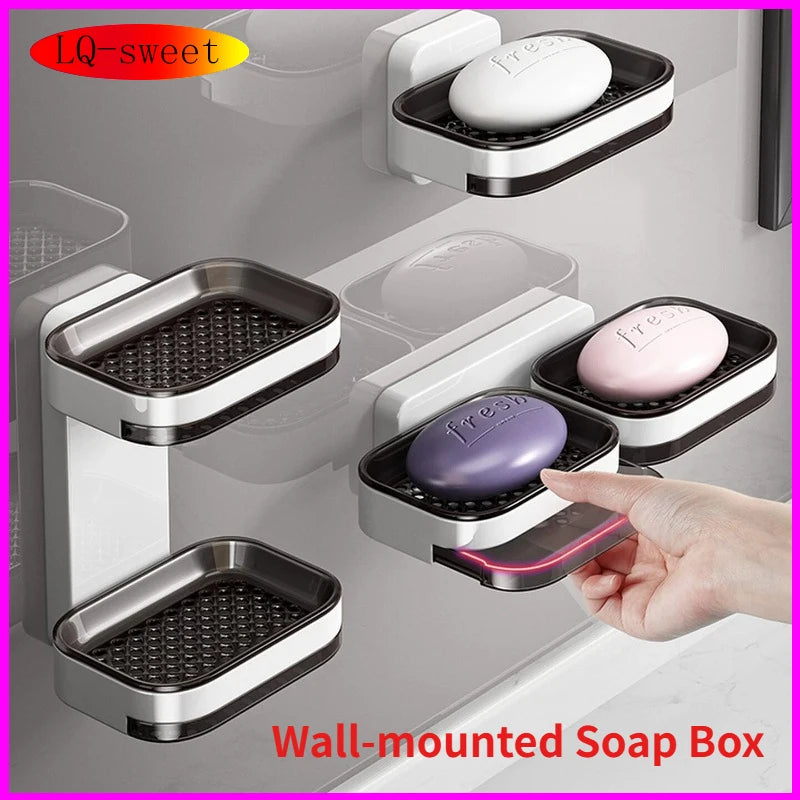 Wall-mounted Soap Box, Toilet Non-punching Double-layer Soap Drain Box, Household Bathroom Storage Soap Rack
