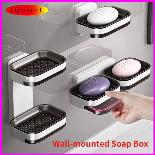 Wall-mounted Soap Box, Toilet Non-punching Double-layer Soap Drain Box, Household Bathroom Storage Soap Rack