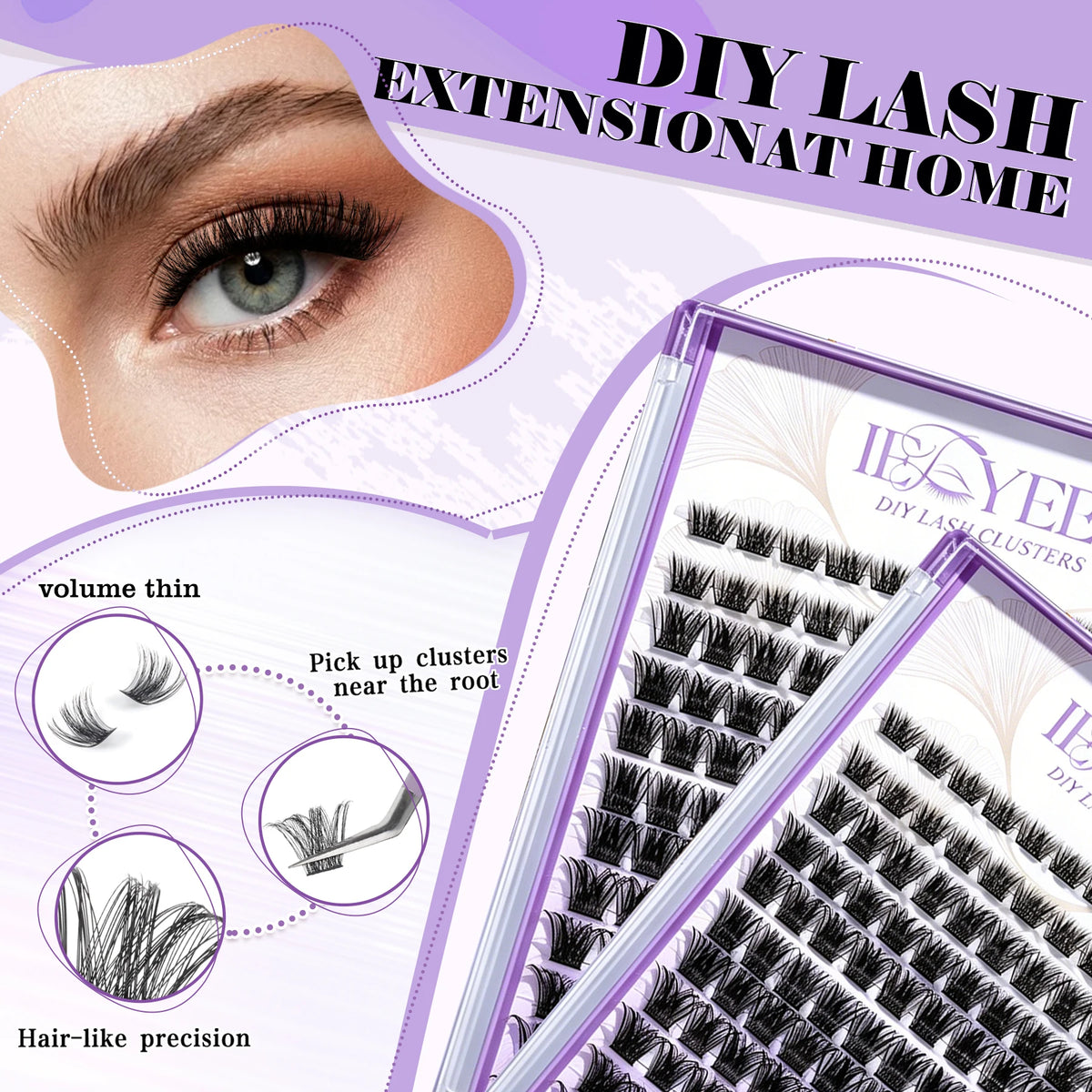 IEEYEEY Wispy Thick Lashes Clusters Natural Fluffy Segmented Lashes 3D Individual Volume Lash 8-16mm Mixed DIY Eyelash Extension
