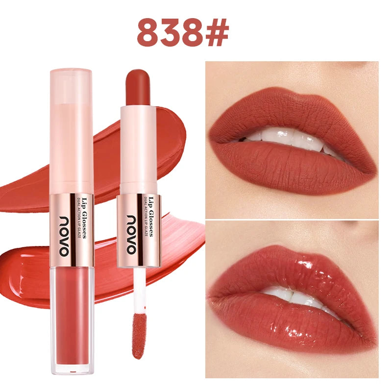 2-In-1 Dual-Ended Lipstick & Lip Gloss - Matte & Mirror Finish, Long-Lasting Color Lock, Nourishing Formula With Seed Oil