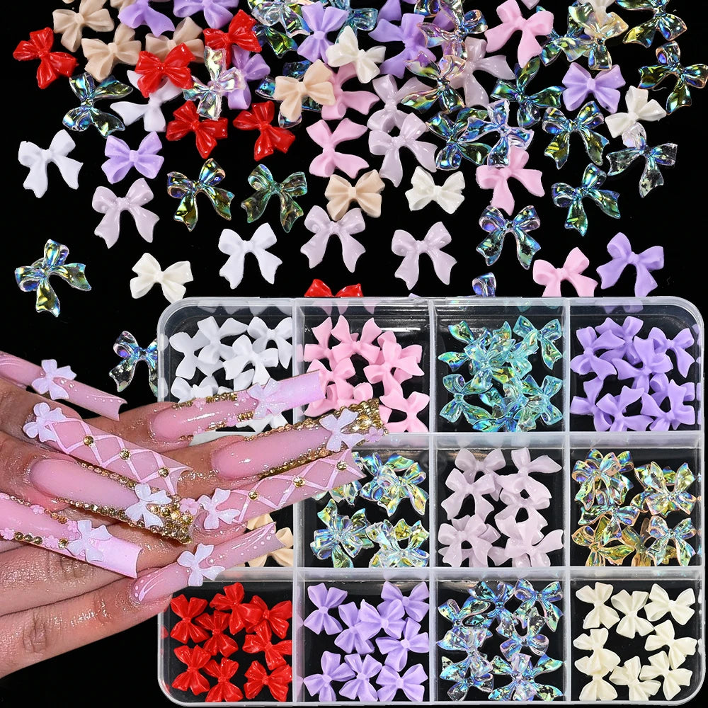 12Grids/Box Five-Petal Flower/Steel Beads Nail Art Charms Mixed-Size Flowers Gold/Silver Ball Rhinestones DIY Manicure Diamonds