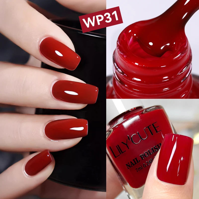 LILYCUTE 7ml Dark Red Nail Polish Water-based Colorful Glitter Sequins Air Dry No Need Cure Nail Art Supplies Gorgeous Color