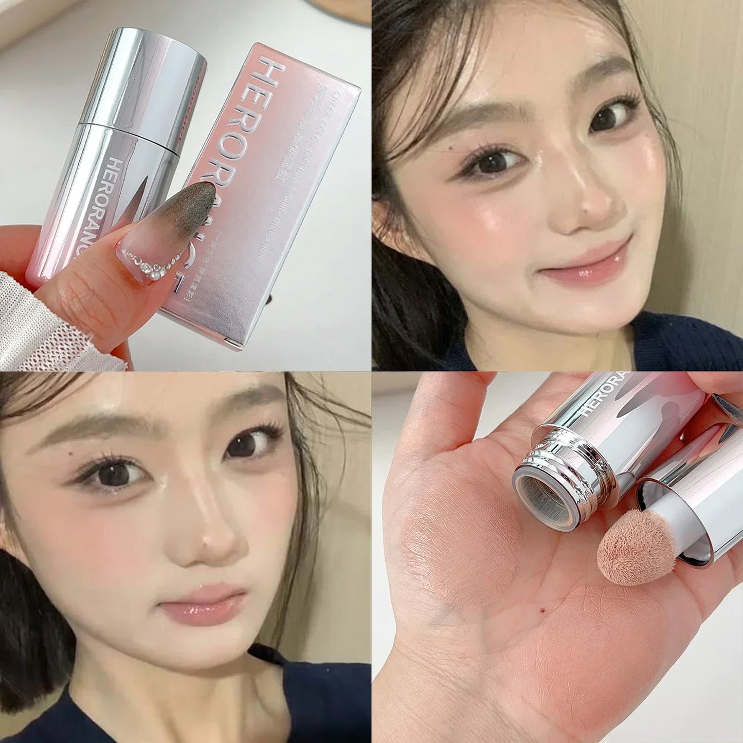 Matte Moisturizing Blusher Sponge Head Milk Pink Liquid Blush Stick Cheek Makeup Natural Lip Contour Brighten Rouge Highlighter