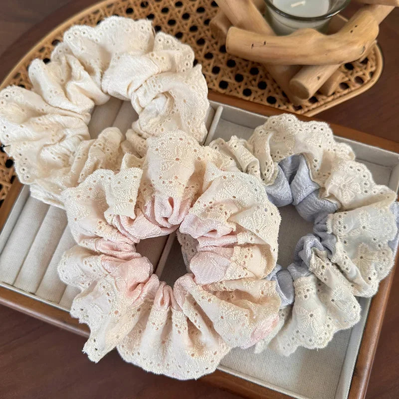 Spring Sweet Lace Hair Scrunchies Headbands for Women Girls Fashion Hair Rope Female Tie Ponytail Rubber Band Decoration Retro