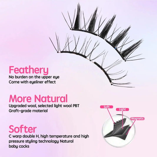 FindLove Soft Magnetic Lashes Reusable Magnetic Eyelash Extension Set With Wearing Clip Eyelash Styling Gel Natural Soft Lashes