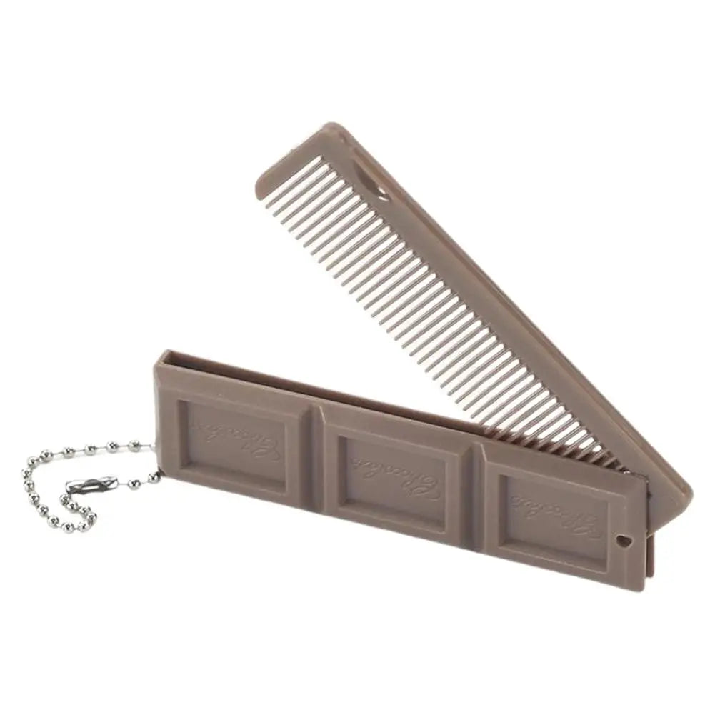 2 in 1 Folding Chocolate-Shaped Folding Comb with Mirror Portable Massage Comb Brush for Salon Travel Hair Smooth Styling Tools