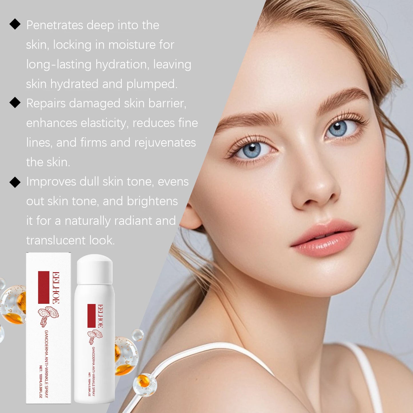Reishi Mushroom Extract Toner for Hydrating Makeup Setting Face Mist to Improve Dullness for Glowing Skin Travel Skin Care