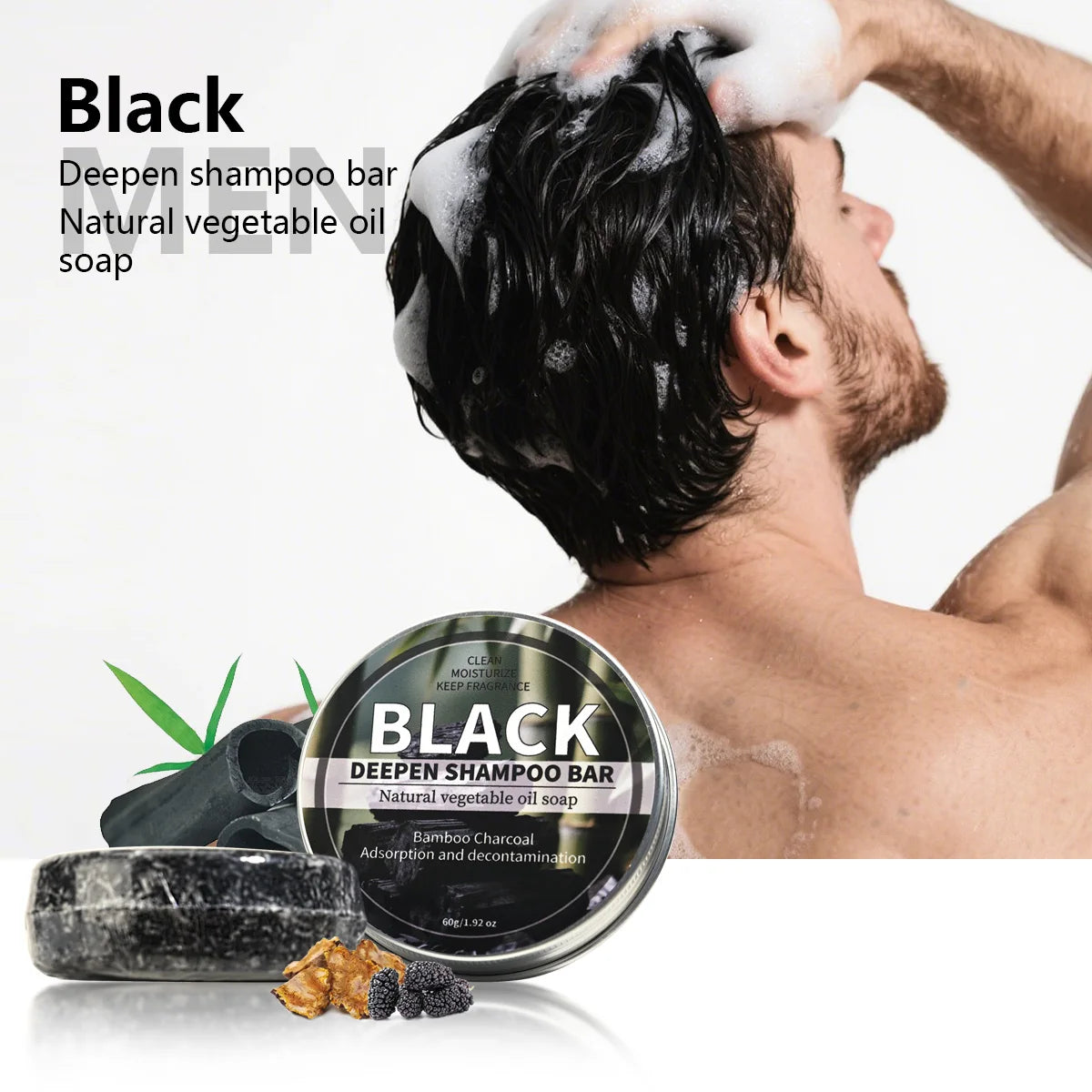 Black Hair Care Soap Bar, Black Bamboo Charcoal Dark Hair Care Soap, Deep Cleansing Handmade Soap, Solid Shampoo