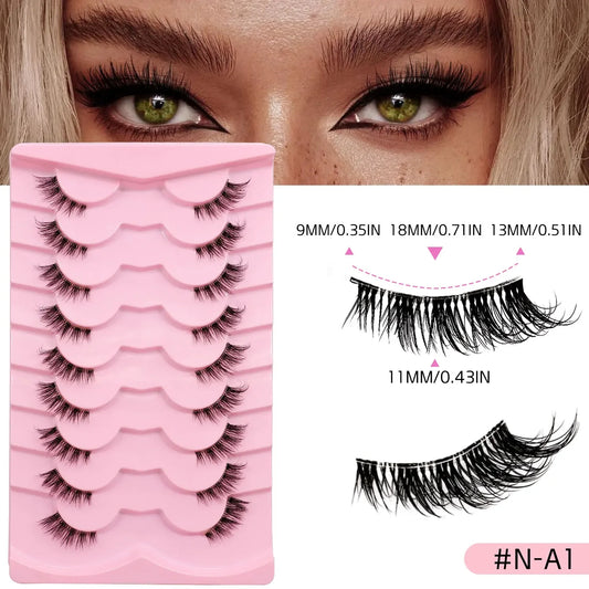 Veltrinay Natural Half Lashes Cat Eyelashes Soft Wispy with Clear Invisible Band Reusable Faux Mink Eyelashes Makeup