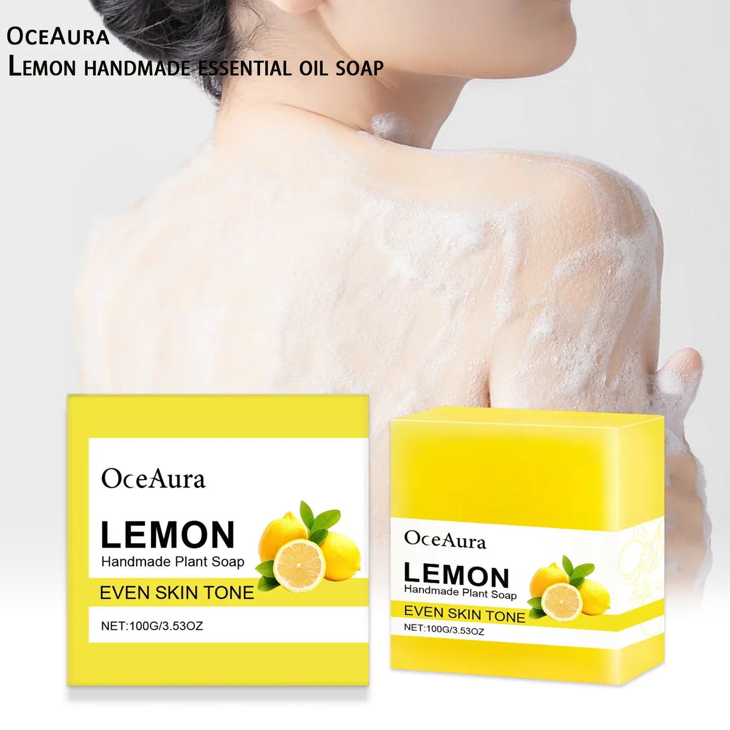 OCEAURA Luxury Lemon Handmade Essential Oil Soap Bar - Gentle Skin Cleansing Moisturizing & Brightening 3.35 OZ