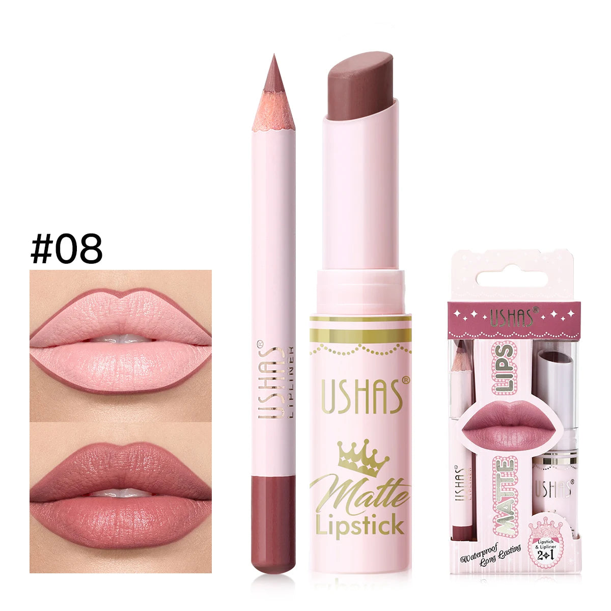 USHAS 2 In 1 Lipstick&Lip Liner Set, 18 Color Matte Nude Color Lipstick, Moisturizing and Long-Lasting, Perfect Lip Cosmetic