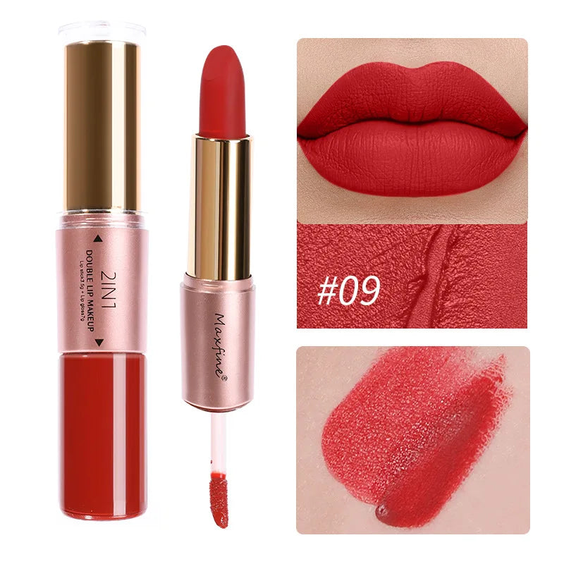 2 In 1 Matte Liquid Lipstick Long Lasting Color Moisturizing Waterproof Non Stick Cup