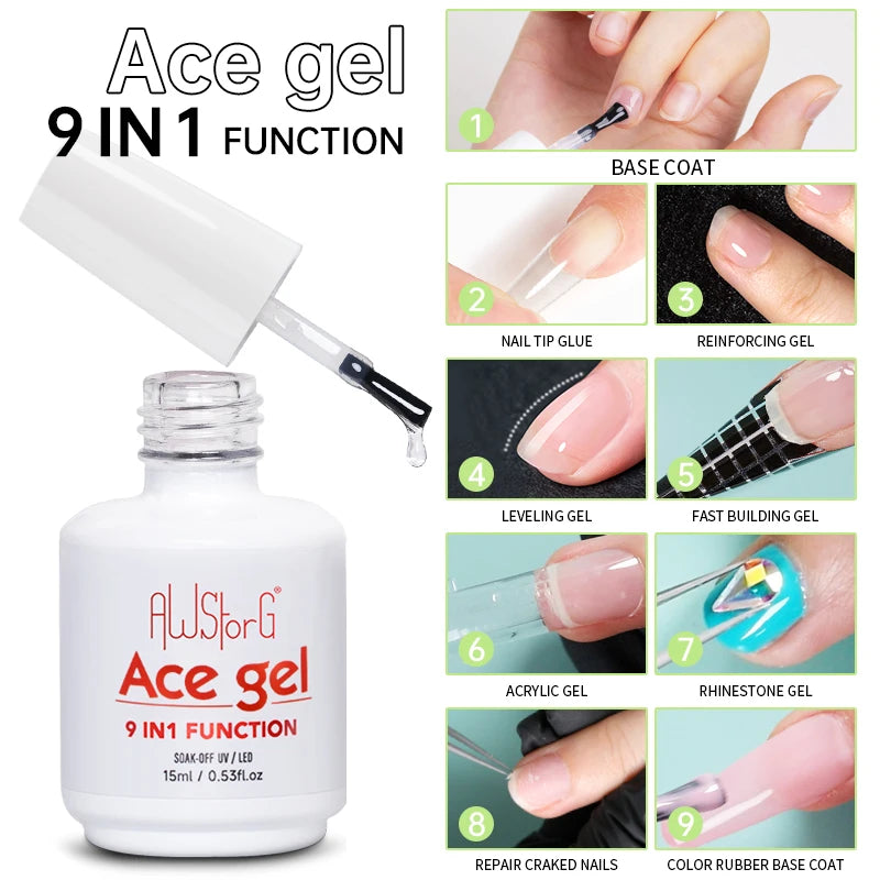 AWStorG 15ml 8 In 1 Reinforcement Gel Nail Gel Multifunctional Clear Gel Nail Polish Nail Strengthener Gel Nail Extension Hard