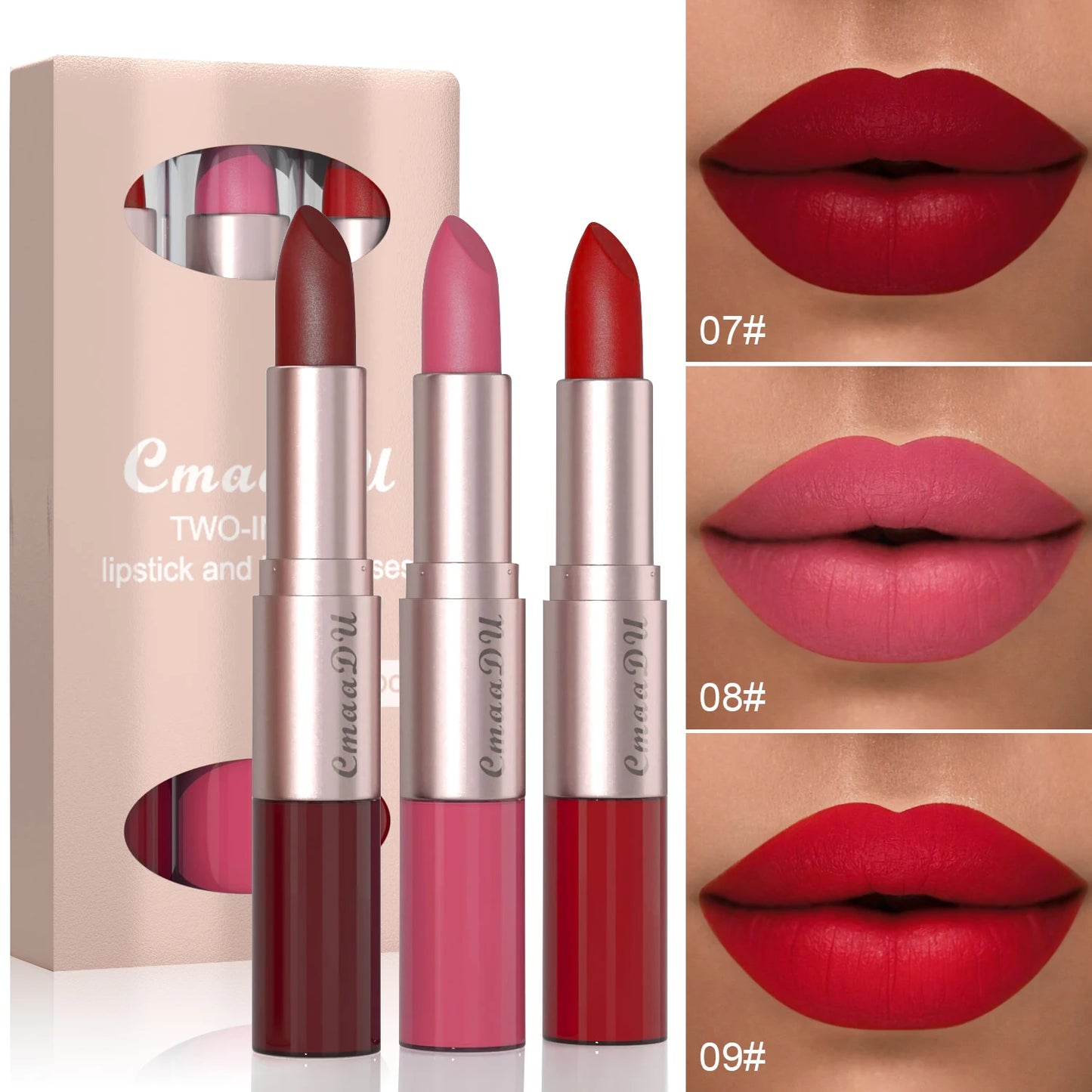 1/3pcs 2 in 1 Velvet Matte Lipstick Set Double Head Lip Gloss Kit Non-stick Cup Lip Tint Long Lasting Waterproof Lipstick Makeup
