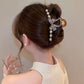 Luxury Gold Crystal Bow Pearl Hair Claw Clip, Elegant Rhinestone Decorated Non-Slip Jaw Clip, Glamour Hair Accessory for Women